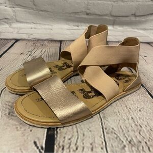 Sorel Women's Metallic Gold and Beige Elastic Strap Sandals Size 6.5